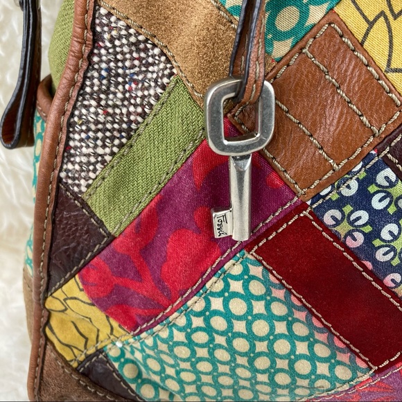 Fossil Bags Fossil Vtg Leather Fabric Patchwork Large Tote Bag